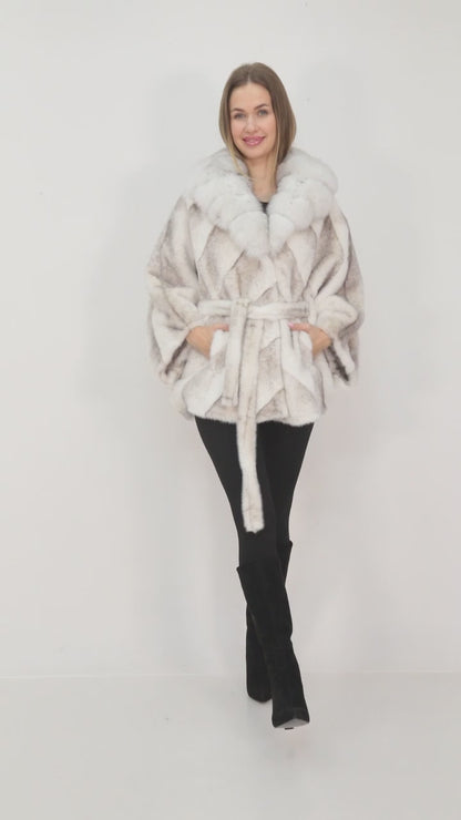 Alcantara Faux Fur Coat with Fox Fur Collar & Belt